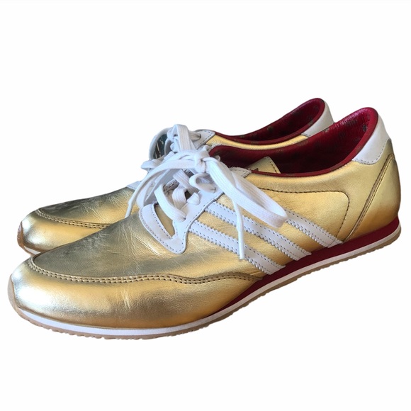 adidas Shoes - Adidas Galaxy Sleek Gold Leather Track Sneakers 7